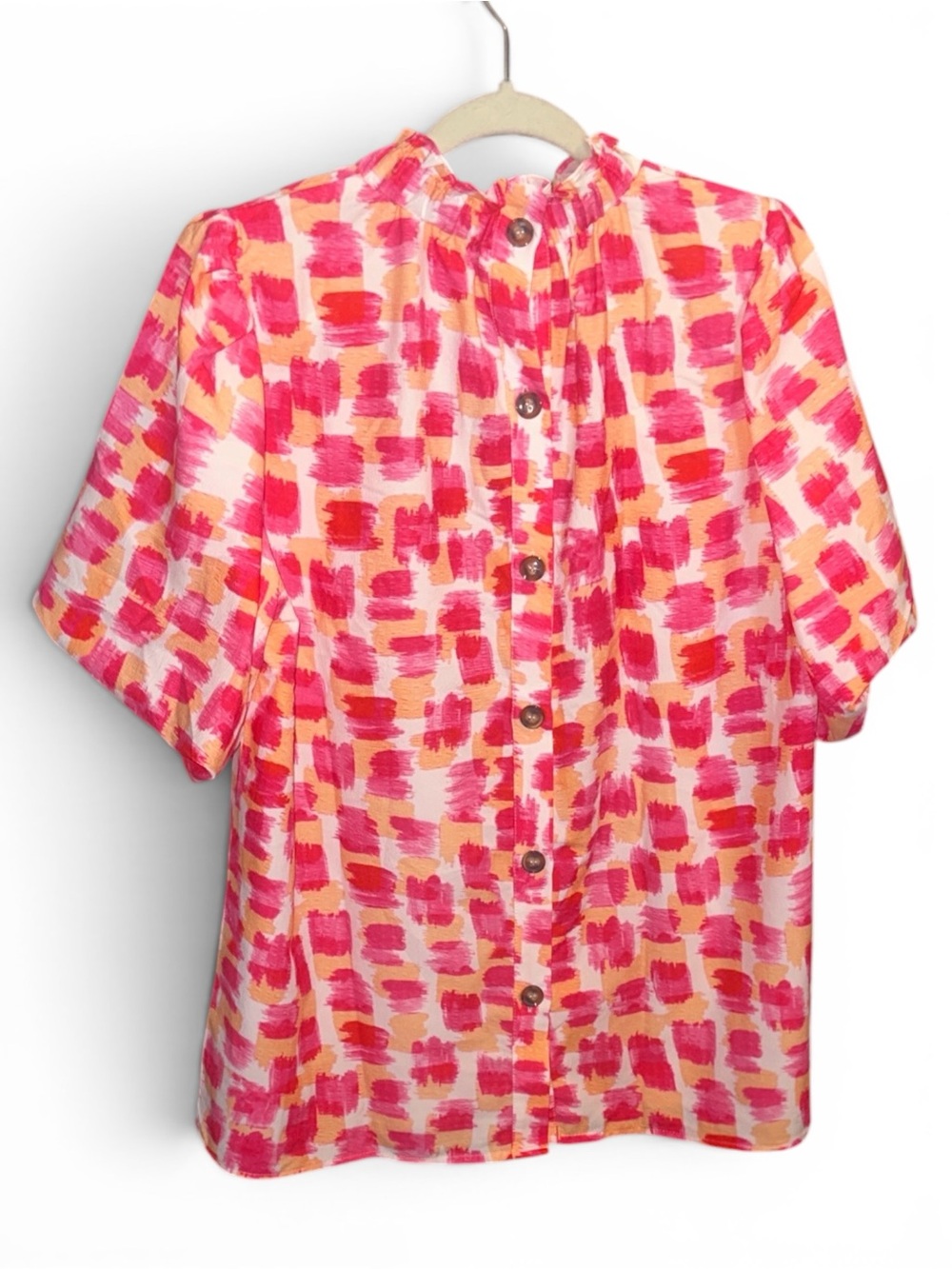 Lg Trendy Boutique Vibrant Pink and Red Button-Up Blouse